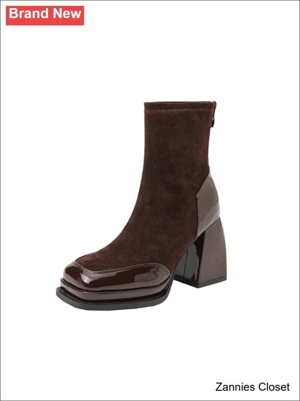 ✨ DAISIQ Women's Square Toe Ankle Boots Faux Leather Block Heel Platform Zipper